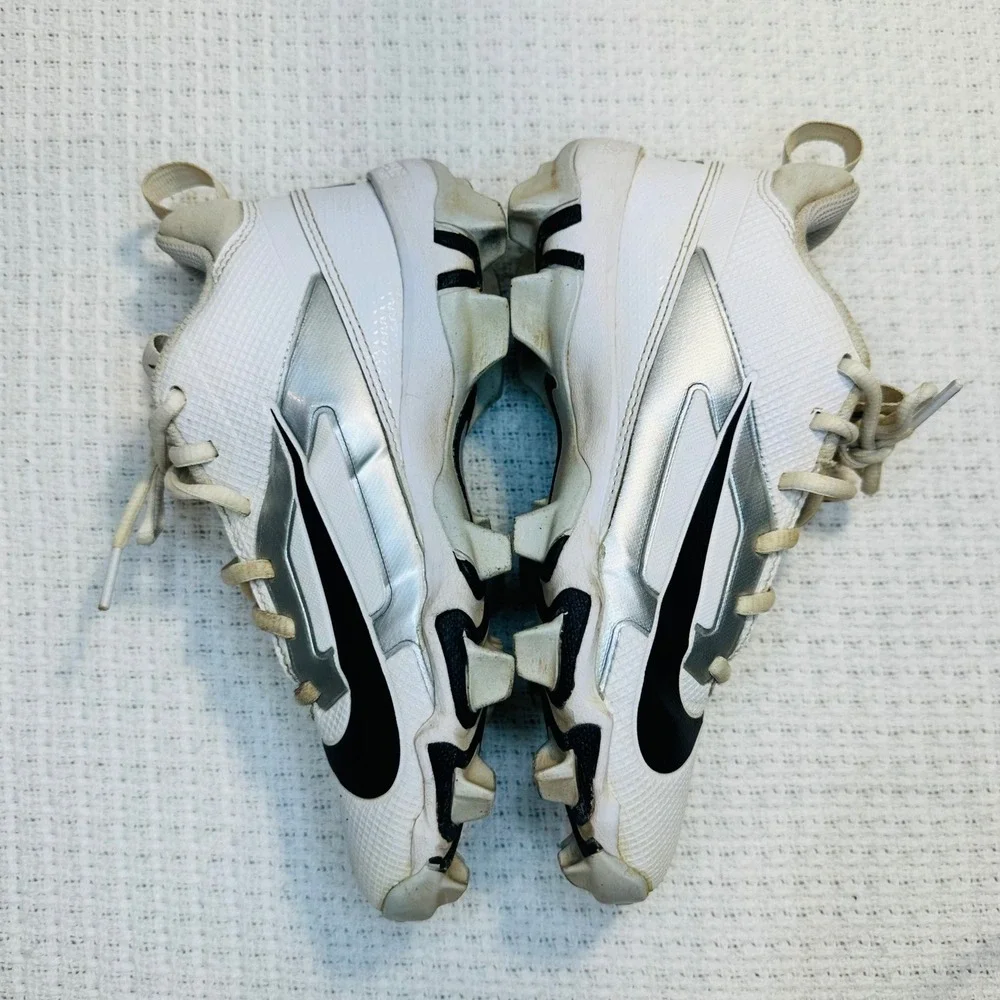 Nike Kids Alpha Huarache Fastflex Baseball‎ Cleats White Silver Sports Youth 3